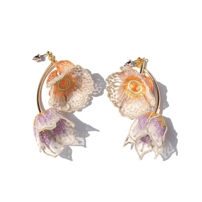 NANA WATANABE WOMEN'S WHITE / SILVER FLOWERS AT DAWN EMBROIDERY EARRINGS - SILVER