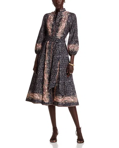 NANCY YANG MANDARIN COLLAR MIDI DRESS