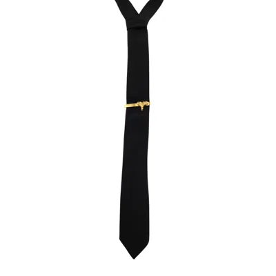 NANDANIE WOMEN'S BLACK / GOLD SKINNY BLACK TIE WITH TIE BAR