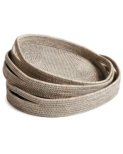 NAPA HOME & GARDEN NAPA HOME & GARDEN SET OF 3 BURMA RATTAN OVAL SERVING TRAYS