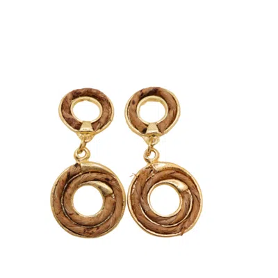 NART NATURE MAKING ART WOMEN'S GOLD / BROWN THE DOUBLE ROUND BANANA FIBER EARRINGS