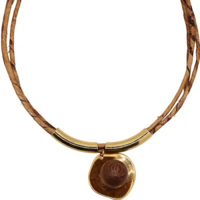 NART NATURE MAKING ART WOMEN'S GOLD / BROWN THE WOODEN BALL BANANA FIBER NECKLACE