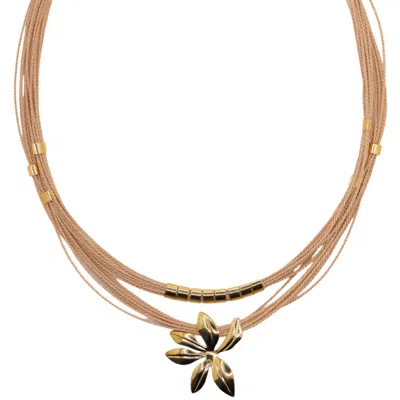 NART NATURE MAKING ART WOMEN'S NEUTRALS / GOLD THE FLOWER BURITI NATURAL FIBER NECKLACE