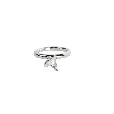 NASI SILVER WOMEN'S BLUE / SILVER WOBBLING SHROOM DANGLING RING- BLUE TOPAZ, SILVER
