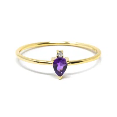 NASI SILVER WOMEN'S YELLOW PEAR ATARAH RING- AMETHYST & WHITE TOPAZ, GOLD