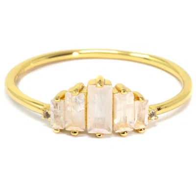 NASI SILVER WOMEN'S WHITE AALIYAH BAGUETTE RING- MOONSTONE, GOLD