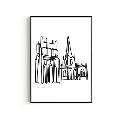 NATALIE CASS ART BLACK / WHITE SHEFFIELD CATHEDRAL ART PRINT - A2