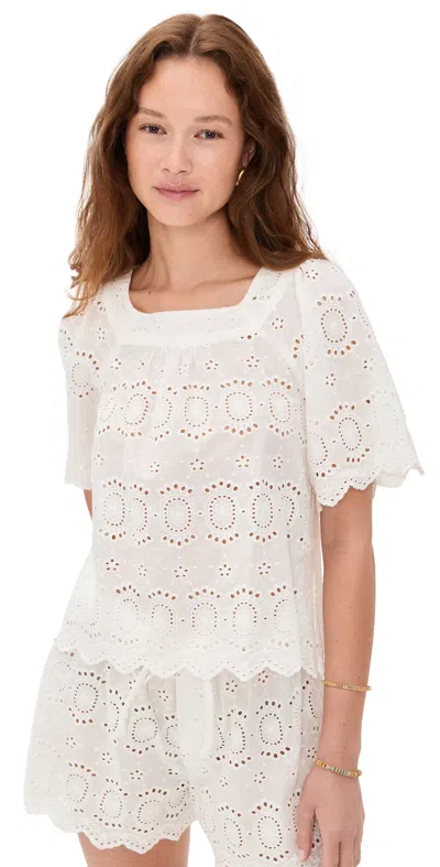 NATALIE MARTIN COLLECTION NIKKI TOP MEDALLION EMBROIDERY SALT