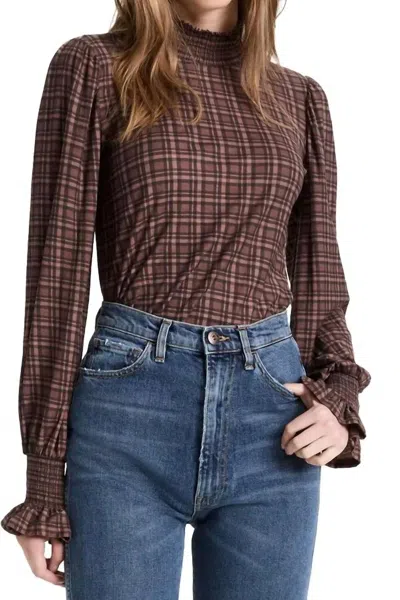 NATION LTD PRIM AND PROPER PLAID TOP IN VIOLET
