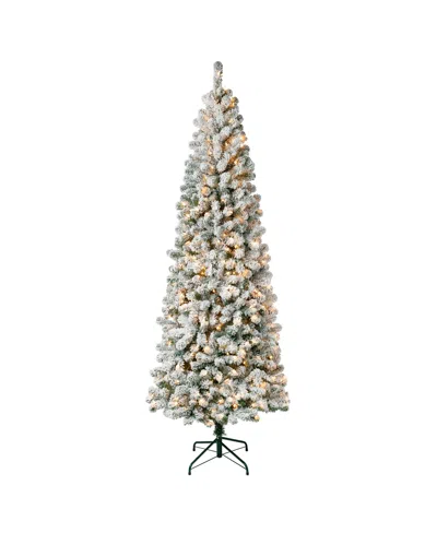 NATIONAL TREE COMPANY FIRST TRADITIONS 7.5' ACACIA MEDIUM FLOCKED TREE WITH CLEAR LIGHTS