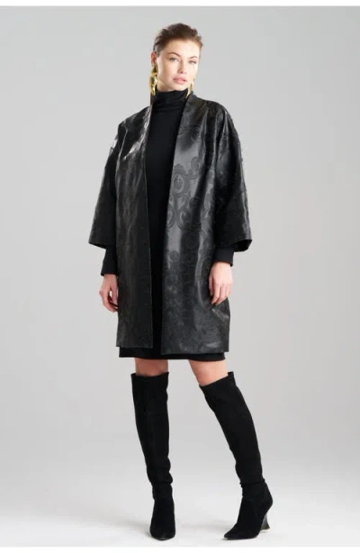 NATORI NATORI LETICIA EMBROIDERED FAUX LEATHER COAT