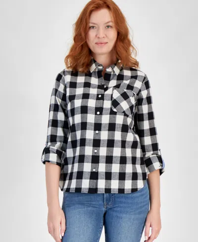 NAUTICA JEANS WOMEN'S LAKE CHECK ROLL-TAB-SLEEVE BUTTON-UP SHIRT