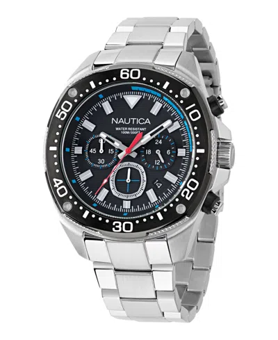 NAUTICA MEN'S CHRONOGRAPH SILVER-TONE STAINLESS STEEL WATCH, 46MM