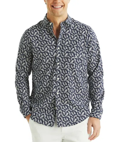 NAUTICA MEN'S LONG SLEEVE BUTTON-FRONT LEAF PRINT SHIRT