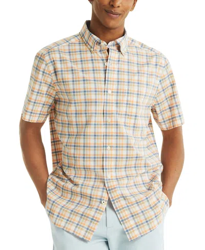 NAUTICA MEN'S SHORT SLEEVE BUTTON-DOWN PLAID SHIRT