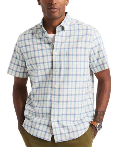 NAUTICA MEN'S SHORT SLEEVE BUTTON-FRONT PLAID SHIRT