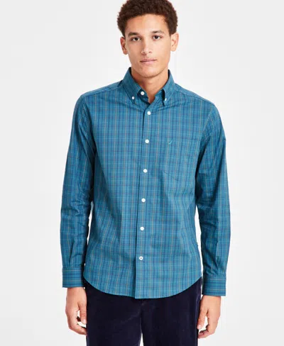 NAUTICA MEN'S WEAR TO WORK CLASSIC-FIT WRINKLE-RESISTANT PLAID BUTTON-DOWN SHIRT