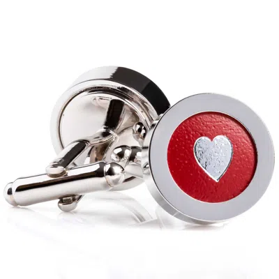N'DAMUS LONDON MEN'S RED / SILVER REGENT RED LEATHER SILVER HEART CUFFLINKS