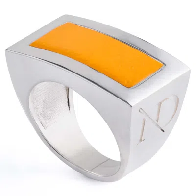 N'DAMUS LONDON MEN'S SILVER / YELLOW / ORANGE HATTON STERLING SILVER YELLOW LEATHER RING