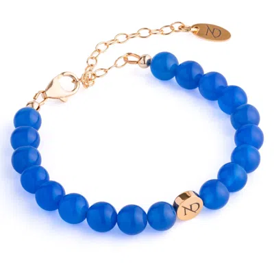 N'DAMUS LONDON WOMEN'S ADJUSTABLE BLUE AGATE GEMSTONE BRACELET & GOLD CHAIN
