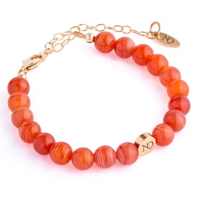 N'DAMUS LONDON WOMEN'S ADJUSTABLE RED CARNELIAN GEMSTONE BRACELET & GOLD CHAIN