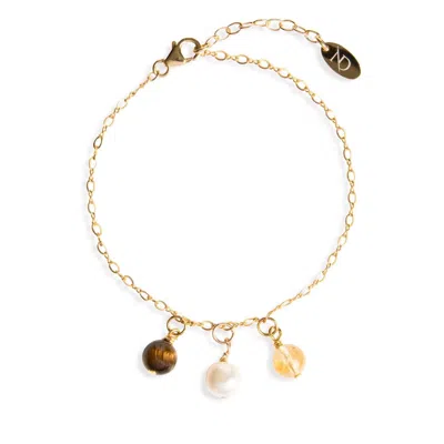 N'DAMUS LONDON WOMEN'S GOLD / BROWN / YELLOW HATTON FINE GOLD THREE CHARM BRACELET