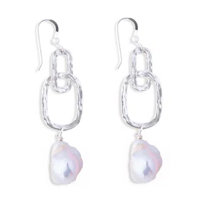N'DAMUS LONDON WOMEN'S HATTON FORGE DUO STERLING SILVER MEDIUM PEARL EARRINGS