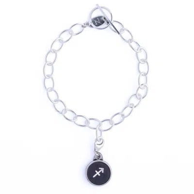 N'DAMUS LONDON WOMEN'S SAGITTARIUS ZODIAC STERLING SILVER & LEATHER CURB BRACELET