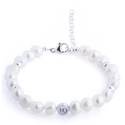 N'DAMUS LONDON WOMEN'S SILVER / WHITE NACRE STERLING SILVER & IVORY BAROQUE PEARL BRACELET WITH SILVER BUTTON