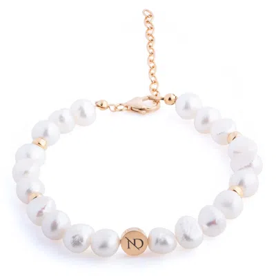 N'DAMUS LONDON WOMEN'S WHITE / GOLD NACRE GOLD & IVORY BAROQUE PEARL BRACELET WITH GOLD BUTTON
