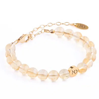 N'DAMUS LONDON WOMEN'S YELLOW / ORANGE ADJUSTABLE CITRINE GEMSTONE BRACELET & GOLD CHAIN