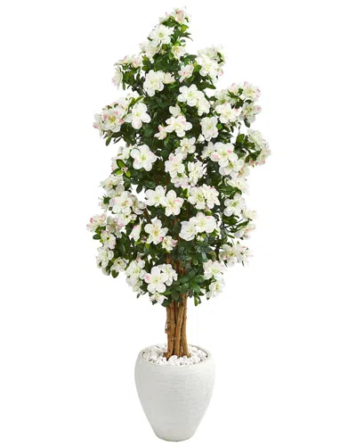 NEARLY NATURAL NEARLY NATURAL 5FT AZALEA ARTIFICIAL TREE IN WHITE PLANTER