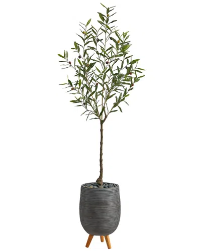 NEARLY NATURAL NEARLY NATURAL 70IN OLIVE ARTIFICIAL TREE IN GRAY PLANTER WITH STAND