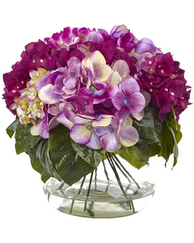 NEARLY NATURAL NEARLY NATURAL MULTI-TONE BEAUTY HYDRANGEA WITH ROUND GLASS VASE