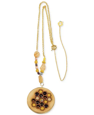 NECTAR NECTAR NEW YORK 18K GOLD-PLATED MIXED GEMSTONE HONEYCOMB LONG PENDANT NECKLACE