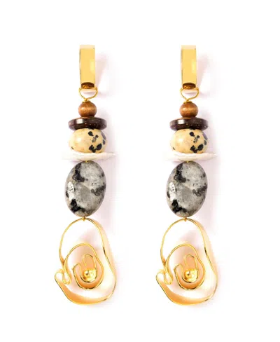 NECTAR NECTAR NEW YORK WATER SWIRLS FRESH WATER PEARL DALMATION JASPER EARRINGS