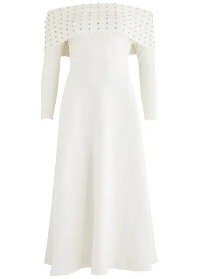 NEEDLE & THREAD NEEDLE & THREAD CRYSTAL-EMBELLISHED OFF-THE-SHOULDER KNITTED MIDI DRESS