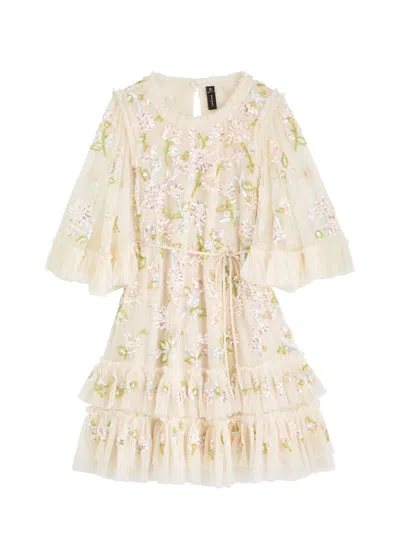 NEEDLE & THREAD NEEDLE & THREAD GLOSS FLORAL-EMBELLISHED TULLE MINI DRESS