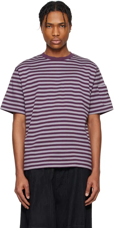 NEEDLES PURPLE COTTON STRIPE T-SHIRT