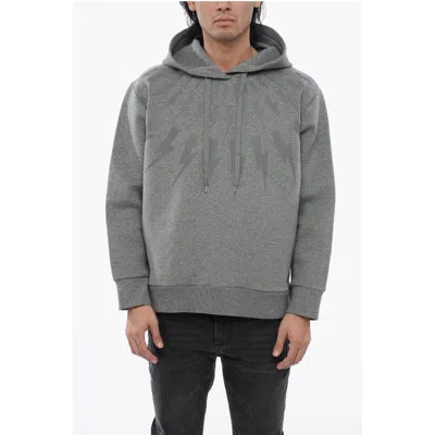 NEIL BARRETT COTTON NEOPRENE FAIRISLE THUNDERBOLT MEN'S HOODIE