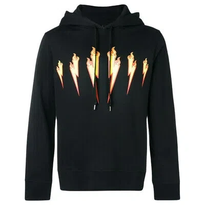 NEIL BARRETT NEIL BARRETT THUNDER FLAME LIGHTNING BOLT LOGO BLACK HOODIE