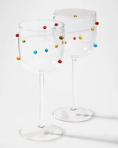 NEIMAN MARCUS COLORFUL BEADED WINE GLASSES, 16.8 OZ. - SET OF 2