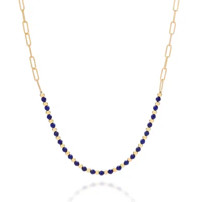 NELLOU JEWELLERY WOMEN'S BLUE LAPIS GEM SHINE NECKLACE GOLD PLATED STERLING SILVER