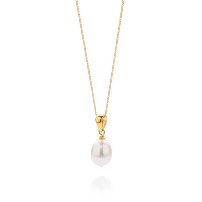NELLOU JEWELLERY WOMEN'S ELLEN MINI WHITE PEARL DROP NECKLACE GOLD PLATED STERLING SILVER