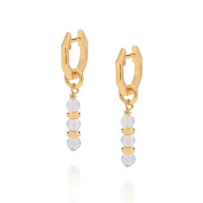 NELLOU JEWELLERY WOMEN'S GOLD / BLUE LINEAR HUGGIE BIRTHSTONE EARRINGS MARCH GOLD PLATED STERLING SILVER - AQUAMARINE