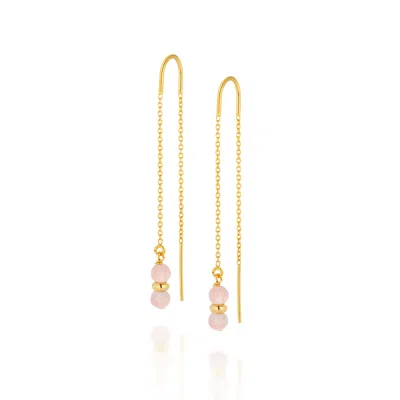 NELLOU JEWELLERY WOMEN'S GOLD / PINK FALL BIRTHSTONE EARRINGS OCTOBER PINK OPAL GOLD PLATED STERLING SILVER