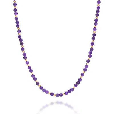 NELLOU JEWELLERY WOMEN'S GOLD / PINK / PURPLE JEWEL BEAD FEBRUARY BIRTHSTONE NECKLACE GOLD PLATED STERLING SILVER - A