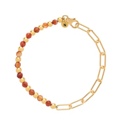 NELLOU JEWELLERY WOMEN'S GOLD / YELLOW / ORANGE CARNELIAN GEM SHINE BRACELET GOLD PLATED STERLING SILVER