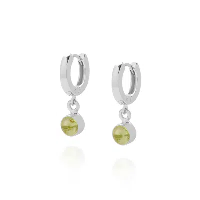 NELLOU JEWELLERY WOMEN'S GREEN / SILVER GEM HOOP BIRTHSTONE EARRINGS AUGUST STERLING SILVER - PERIDOT