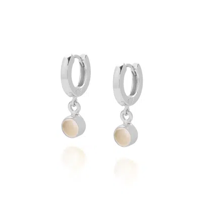NELLOU JEWELLERY WOMEN'S NEUTRALS / SILVER GEM HOOP JUNE BIRTHSTONE EARRINGS STERLING SILVER - MOONSTONE